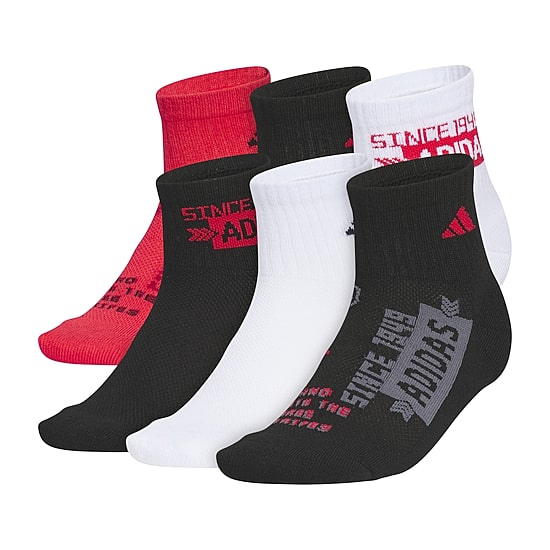 adidas Big Kid Boys 6 Pair Quarter Ankle Socks