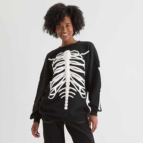 Skeleton Womens Juniors Crew Neck Long Sleeve Sweatshirt