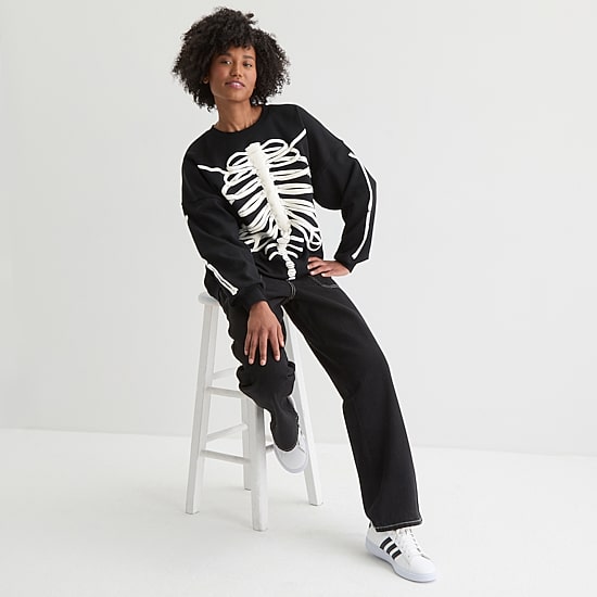 Skeleton Womens Juniors Crew Neck Long Sleeve Sweatshirt