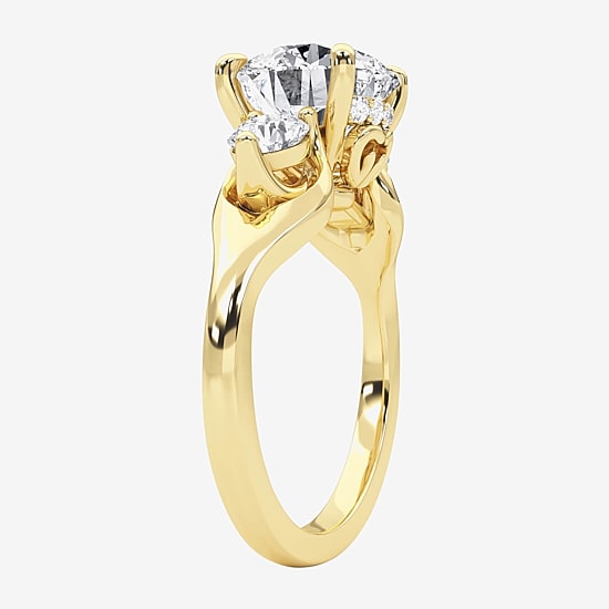 Grown Gorgeous (F, Vs2) Womens 2 3/4 CT. T.W. Lab Grown White Diamond 14K Gold or Platinum Round Side Stone 3-Stone Engagement Ring