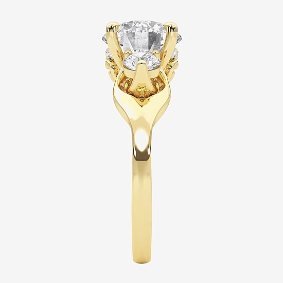 Grown Gorgeous (F, Vs2) Womens 2 3/4 CT. T.W. Lab Grown White Diamond 14K Gold or Platinum Round Side Stone 3-Stone Engagement Ring