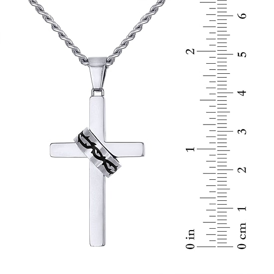 Mens Stainless Steel Cross 24 Inch Pendant Necklace