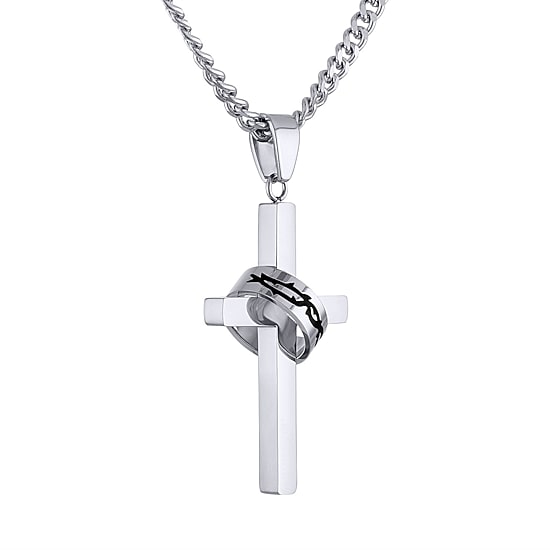 Mens Stainless Steel Cross 24 Inch Pendant Necklace