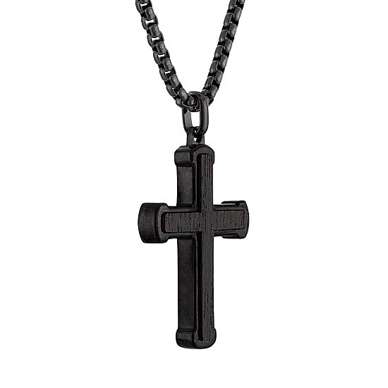Mens Stainless Steel Cross 24 Inch Pendant Necklace