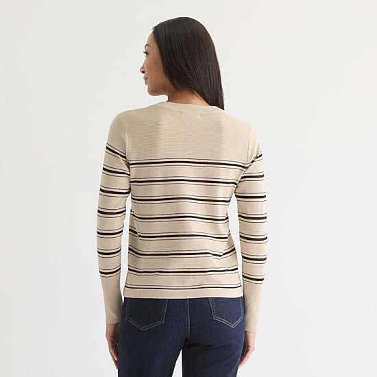 Liz Claiborne Womens Crew Neck Long Sleeve Striped Pullover Sweater