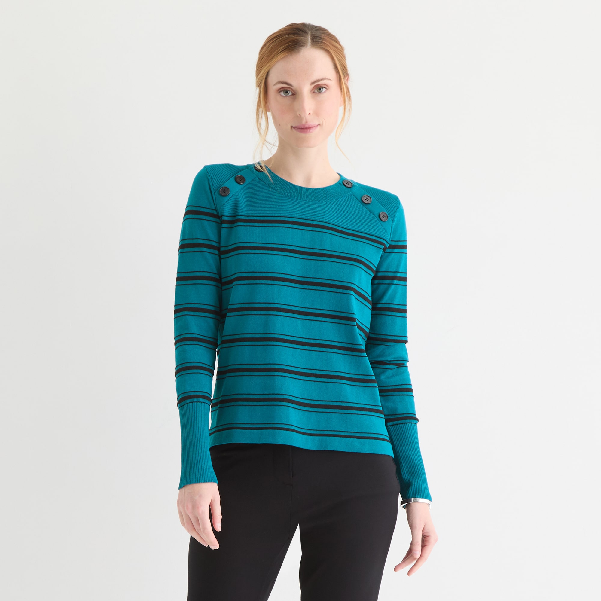 Liz Claiborne Womens Crew Neck Long Sleeve Striped Pullover Sweater