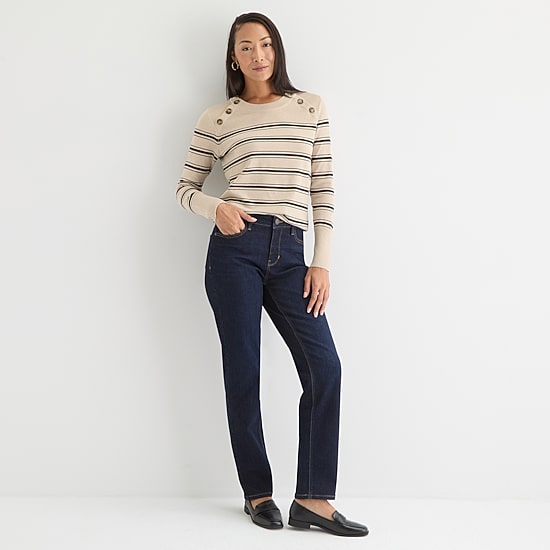 Liz Claiborne Womens Crew Neck Long Sleeve Striped Pullover Sweater
