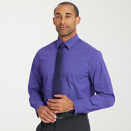 purple plaid dress shirt with tie Nick Graham Men's Spread Collar Long Sleeve Shirt + Tie Set | Purple | Regular 16.5 | Shirts + Tops Shirt + Tie Sets | Stretch|Easy Care