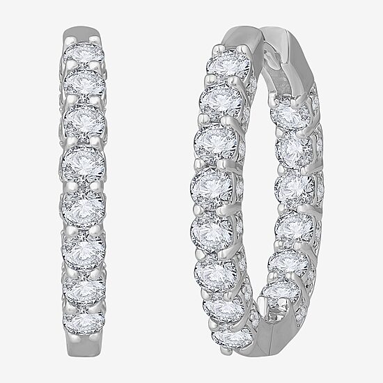 (H-I / Si1) Womens 3 CT. T.W. Lab Grown White Diamond 14K Gold 22.5mm Hoop Earrings