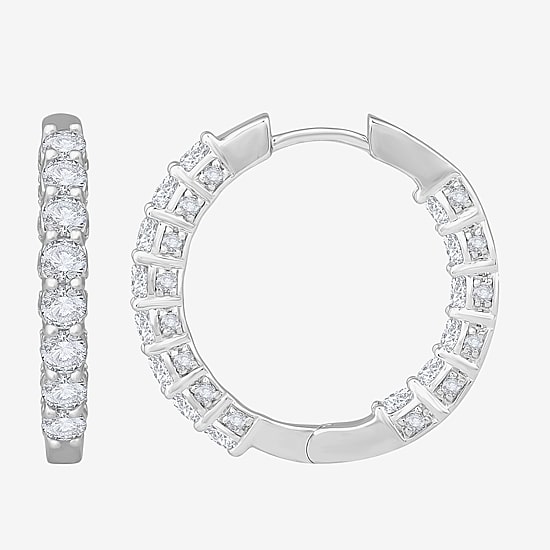(H-I / Si1) Womens 3 CT. T.W. Lab Grown White Diamond 14K Gold 22.5mm Hoop Earrings