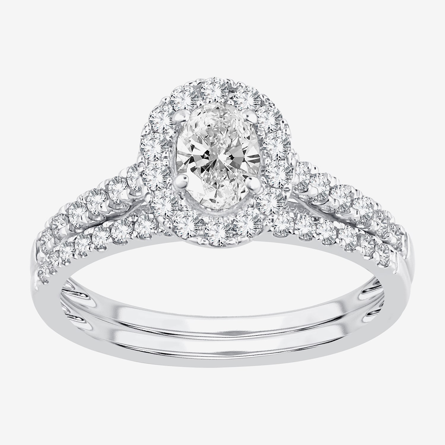 Signature By Modern Bride 1 CT.T.W. (H-I / SI1-SI2) Lab-Grown Diamond Oval Halo Bridal Set in 10K or 14K Gold