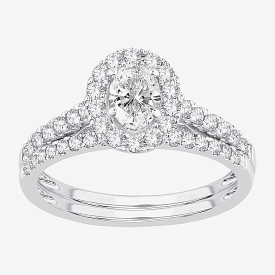 Signature By Modern Bride 1 CT.T.W. (H-I / SI1-SI2) Lab-Grown Diamond Oval Halo Bridal Set in 10K or 14K Gold