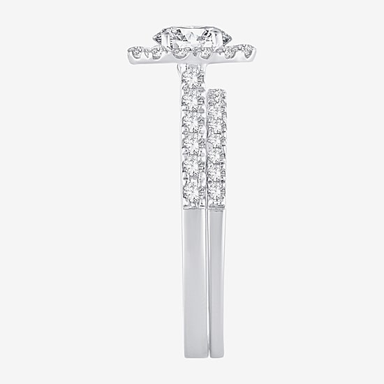 Signature By Modern Bride 1 CT.T.W. (H-I / SI1-SI2) Lab-Grown Diamond Oval Halo Bridal Set in 10K or 14K Gold