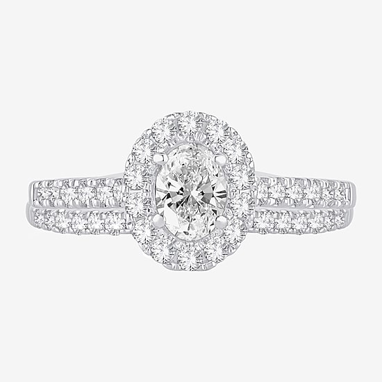 Signature By Modern Bride 1 CT.T.W. (H-I / SI1-SI2) Lab-Grown Diamond Oval Halo Bridal Set in 10K or 14K Gold