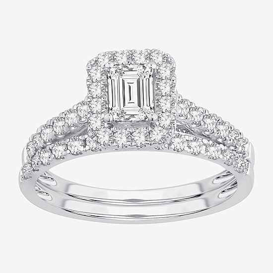 Signature By Modern Bride Womens 1 CT. T.W. (H-I / SI1-SI2) Lab-Grown Diamond Cushion Halo Bridal Set in 10K or 14K Gold