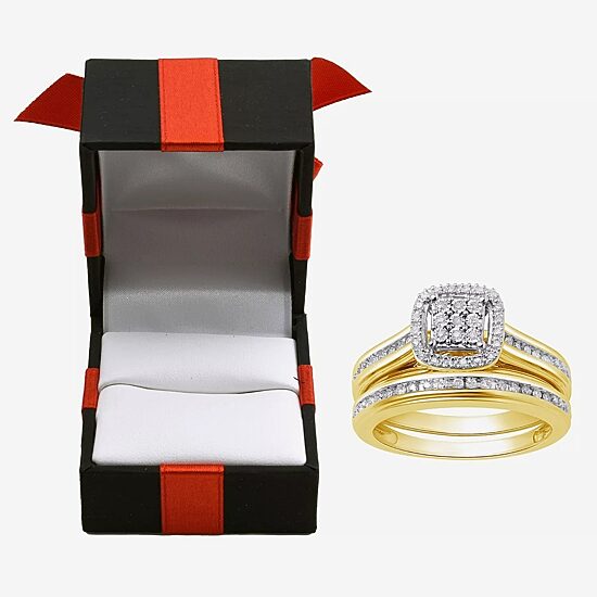 Surrounded by Love Womens 1/5 CT.T.W. Natural Diamond Sterling Silver or 14K Gold Over Silver Cushion Side Stone Halo Bridal Set