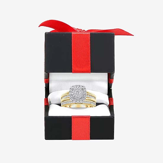 (I / SI2) Womens 1 CT. T.W. Lab Grown White Diamond 10K or 14K Gold Cushion Side Stone Halo Bridal Set
