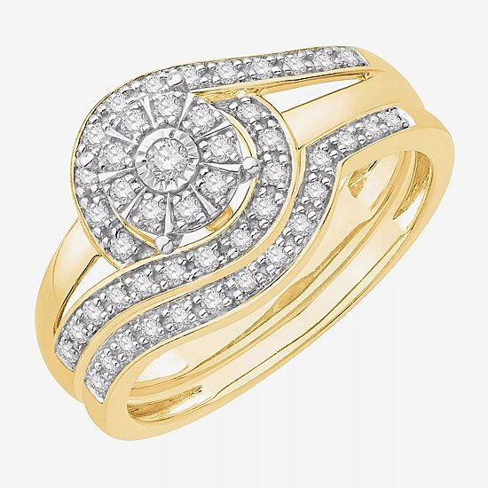 3PC His and Hers Trio Wedding Set Featuring 3/8 CT.T.W. Natural Diamond Womens Bridal Set and Mens Wedding Band in 10K or 14K Two Tone Gold