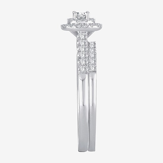 1/2 CT.T.W. Natural Diamond Halo Bridal Set 10K or 14K White Gold