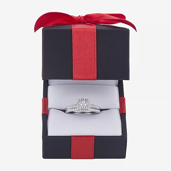 1/2 CT.T.W. Natural Diamond Halo Bridal Set 10K or 14K White Gold