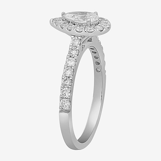 Signature By Modern Bride (H-I / Si2) Womens 1 CT. T.W. Lab Grown White Diamond 10K Gold Pear Side Stone Halo Engagement Ring