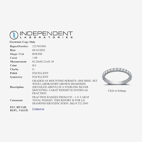 I Said Yes (H-I / I1) 1 CT. T.W. Lab Grown White Diamond Sterling Silver or 14K Gold Over Silver Eternity Wedding Band