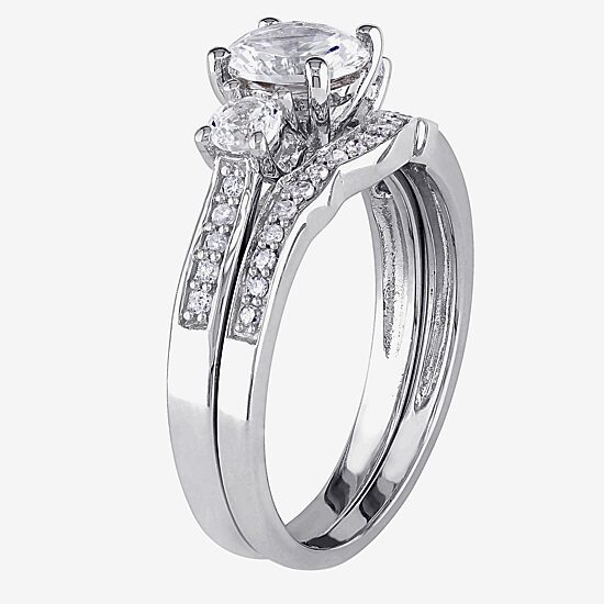 Lab Created White Sapphire & 1/7 CT. T.W. Diamond 10K White Gold Bridal Set