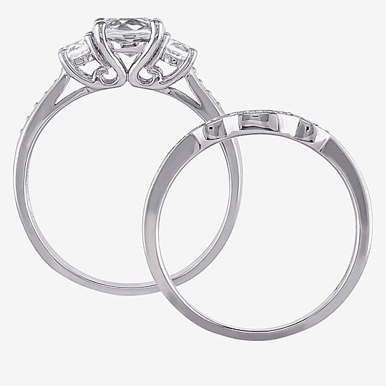Lab Created White Sapphire & 1/7 CT. T.W. Diamond 10K White Gold Bridal Set