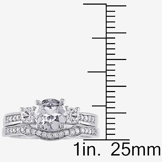 Lab Created White Sapphire & 1/7 CT. T.W. Diamond 10K White Gold Bridal Set