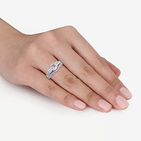 Lab Created White Sapphire & 1/7 CT. T.W. Diamond 10K White Gold Bridal Set
