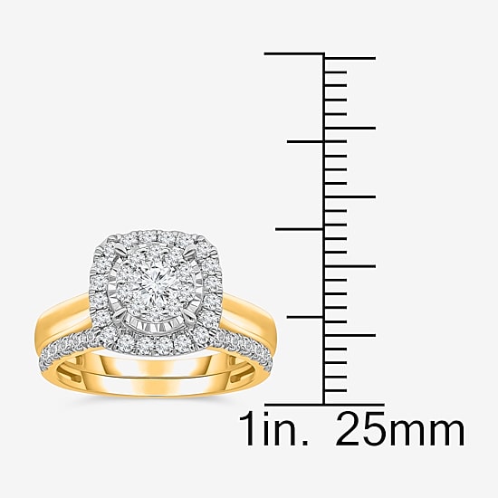 (I / I1) Womens 1 CT. T.W. Lab Grown White Diamond 10K Gold Cushion Solitaire Engagement Ring