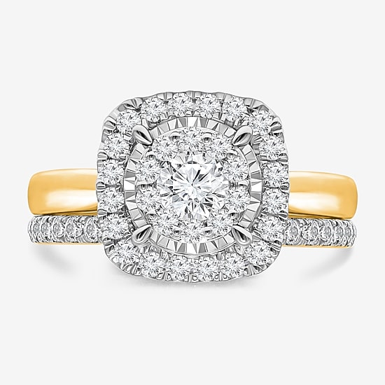 (I / I1) Womens 1 CT. T.W. Lab Grown White Diamond 10K Gold Cushion Solitaire Engagement Ring