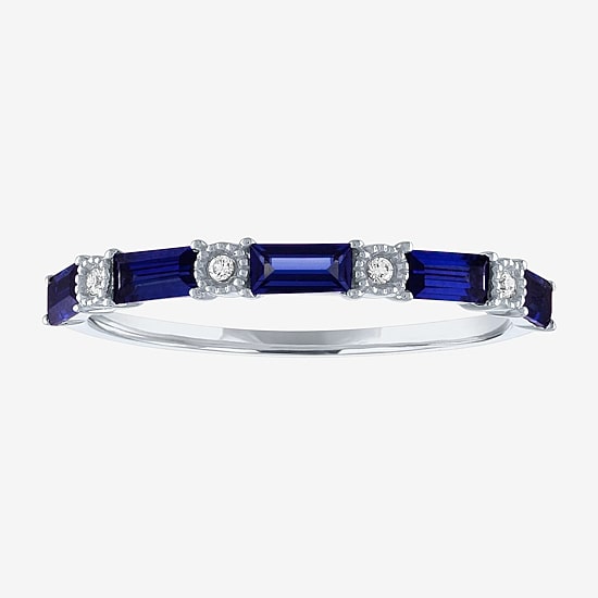 Diamond Accented 10K Gold Wedding Band with Lab Created Emerald, Lab Created Sapphire, or Lab Created Ruby