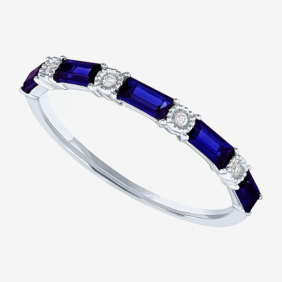 Diamond Accented 10K Gold Wedding Band with Lab Created Emerald, Lab Created Sapphire, or Lab Created Ruby
