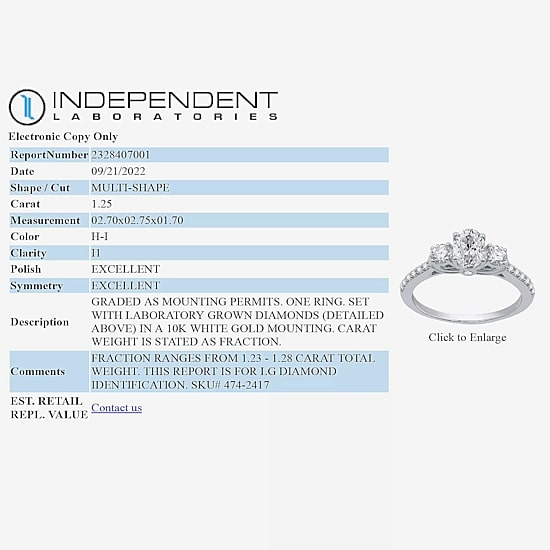 Signature By Modern Bride (H-I / I1) Womens 1 1/4 CT. T.W. Lab Grown White Diamond 10K Gold Oval Side Stone 3-Stone Engagement Ring