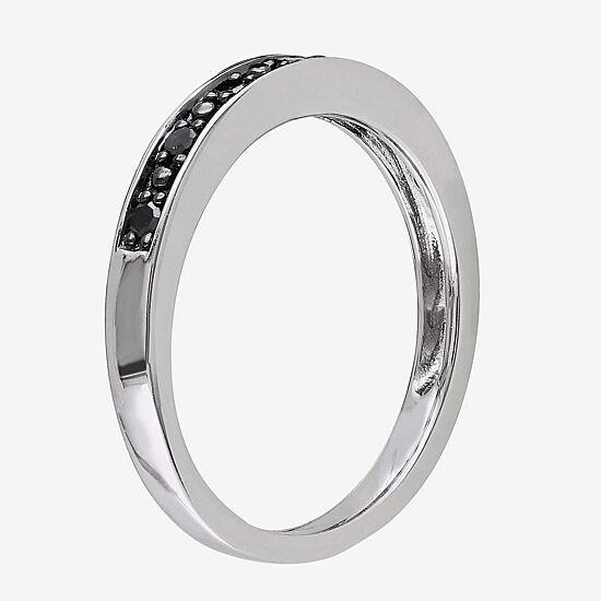 Midnight Black Womens 2MM 1/10 CT. T.W. Natural Black Diamond Sterling Silver Wedding Band
