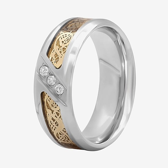 Mens 1/10 CT.T.W. Natural Diamond Tribal Inlay Wedding Band