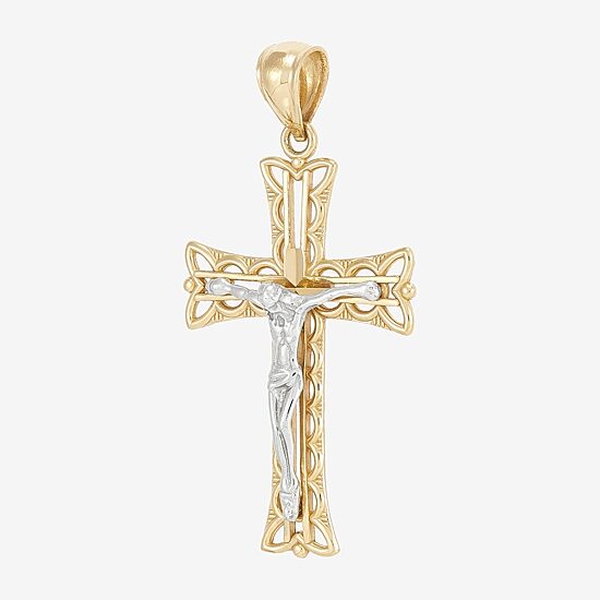 14K Two-Tone Gold Crucifix Cross Pendant