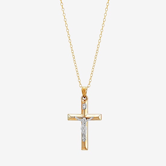 Crucifix Unisex Adult 14K Two Tone Gold Cross Pendant