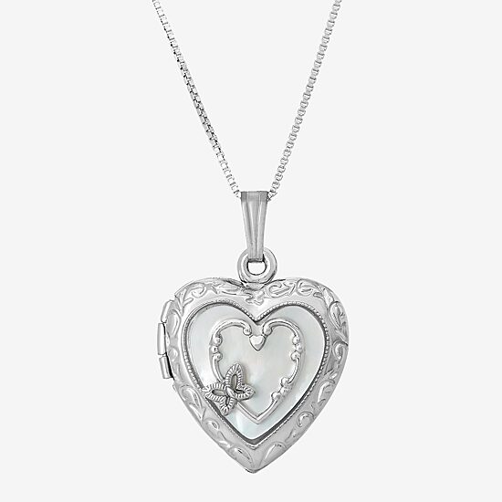 Womens White Sterling Silver 18 Inch Locket Necklace