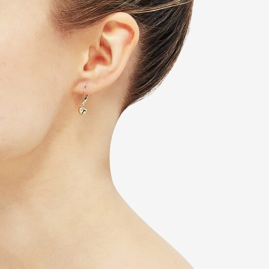 Girls 10K Gold Heart Drop Earrings
