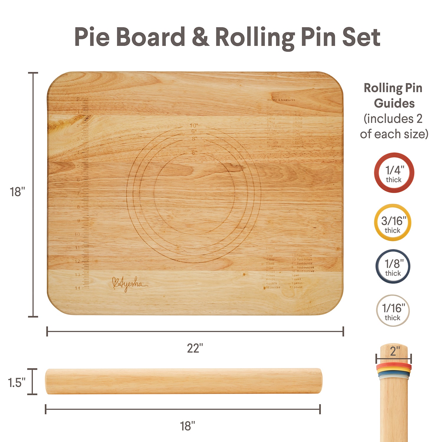 Ayesha Curry Rolling Pin and Pie Board Set