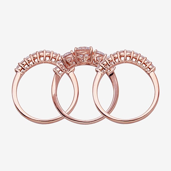 DiamonArt® Womens White Cubic Zirconia 14K Rose Gold Over Silver Bridal Set