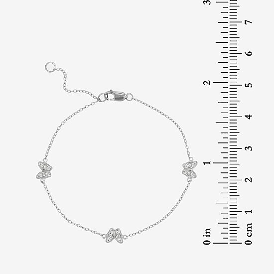 Diamonart Womens Sterling Silver 7 Inch Hollow Cable Butterfly Chain Bracelet