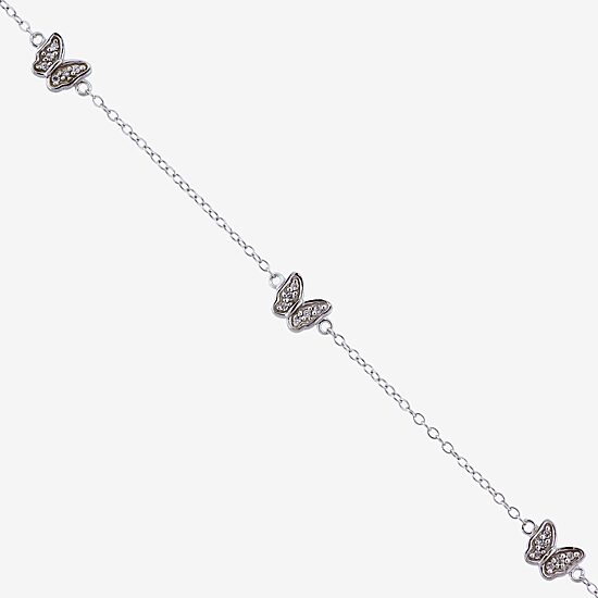 Diamonart Womens Sterling Silver 7 Inch Hollow Cable Butterfly Chain Bracelet