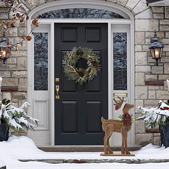 Glitzhome Chunky Wood Reindeer Decor Christmas Porch Sign