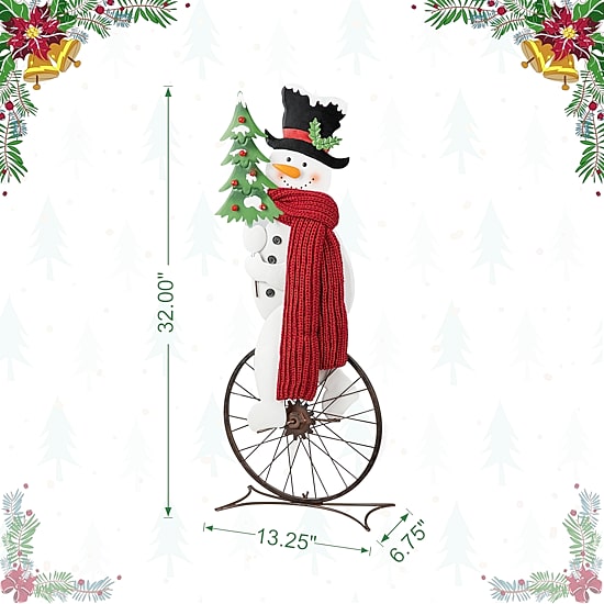 Glitzhome Metal Snowman Riding Bike Decor Christmas Porch Sign