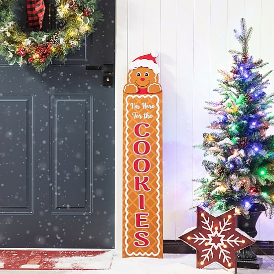 Glitzhome Wood Gingerbread Man Decor Christmas Porch Sign