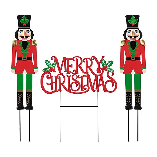 Glitzhome Set Of 3 Metal Nutcracker Christmas Yard Art