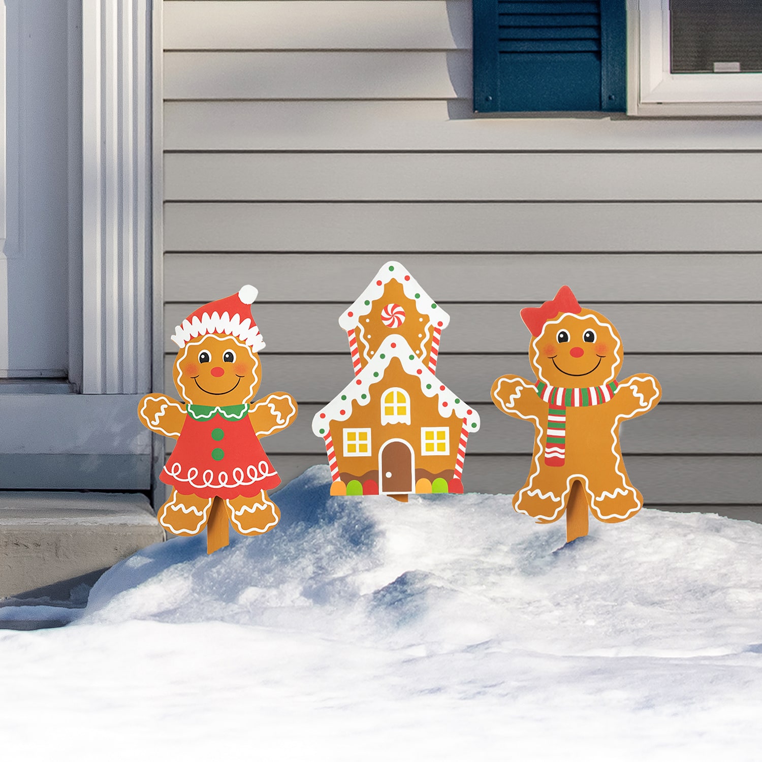 Glitzhome Set Of 3 Gingerbread Man Christmas Yard Art